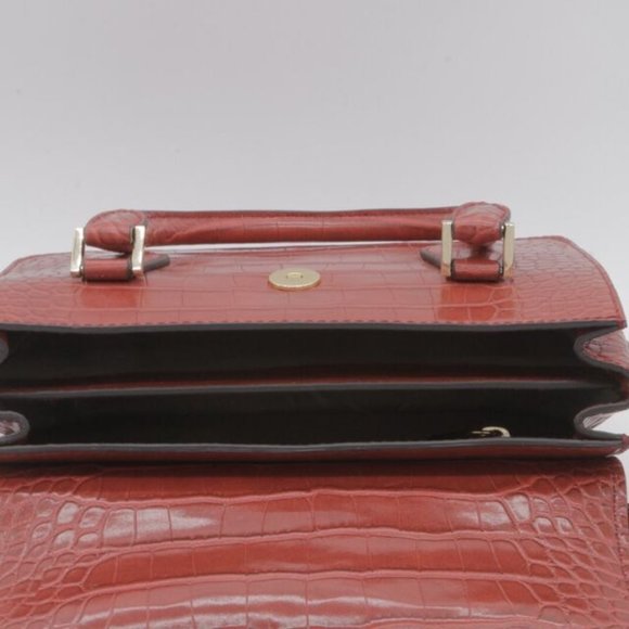 MICHAEL KORS Croc Embossed Red Leather Satchel Leather Bag Handbag Purse - Picture 8 of 9